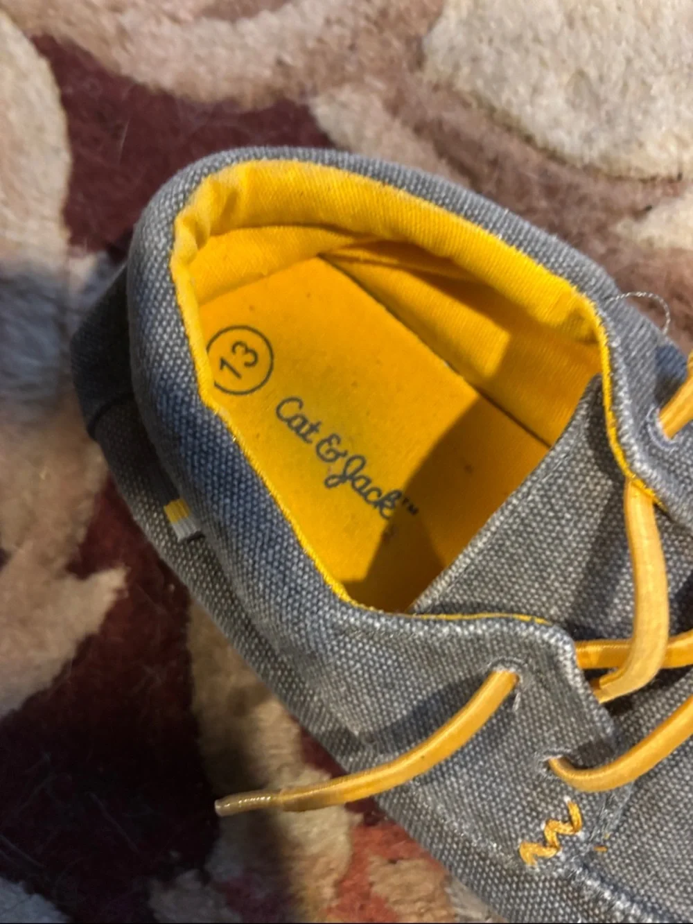 Cat & Jack Gray Canvas Kids' Moccasins with Yellow Accents